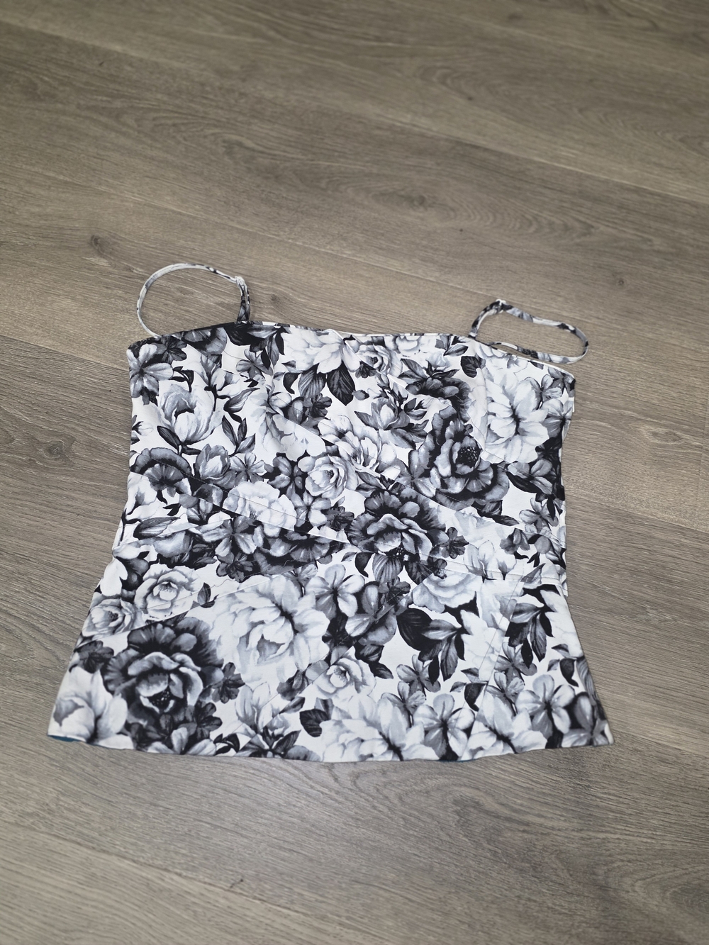 White House Black Market Black & White Floral Bustuer Style Camisole.